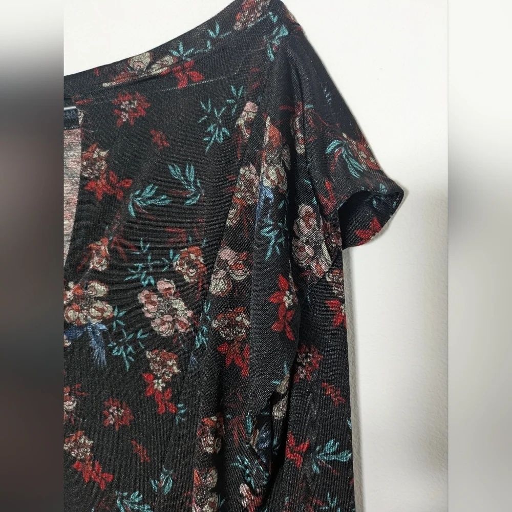 Free People EUC Womens Size Xs 3/4 Sleeve Floral Black Red Blouse Shirt Top Boho - Picture 8 of 14